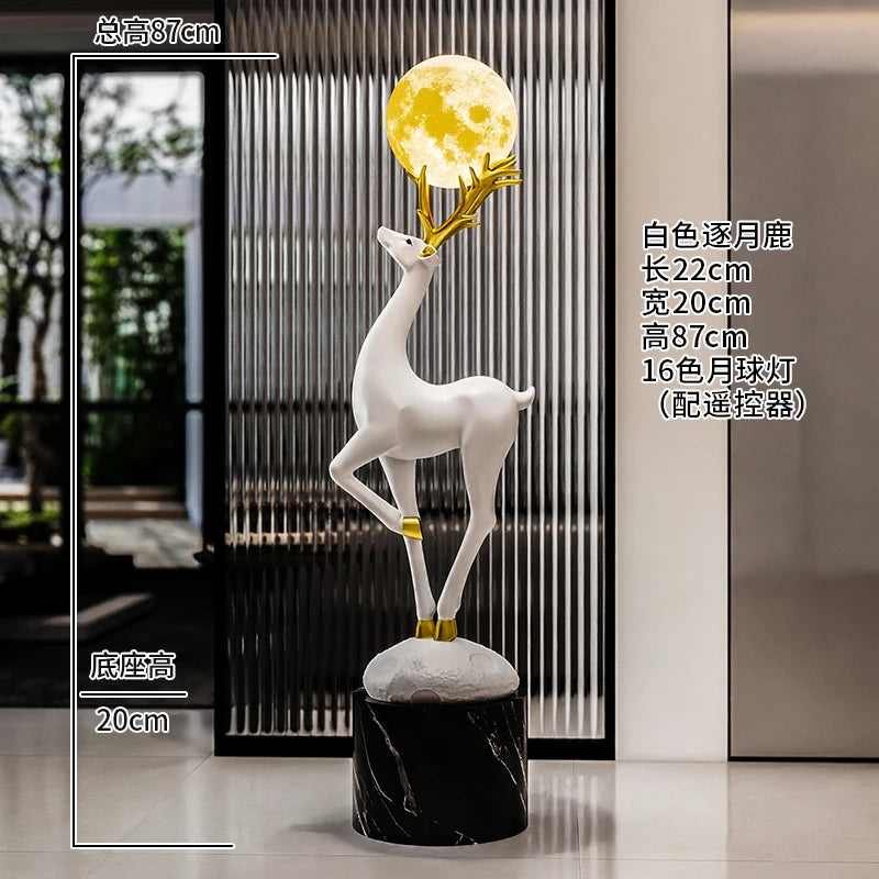 Home Decor Luminous Deer Statue Large Floor Decoration Nordic Style Living Room Animal Sculpture Art Ornament Housewarming Gift