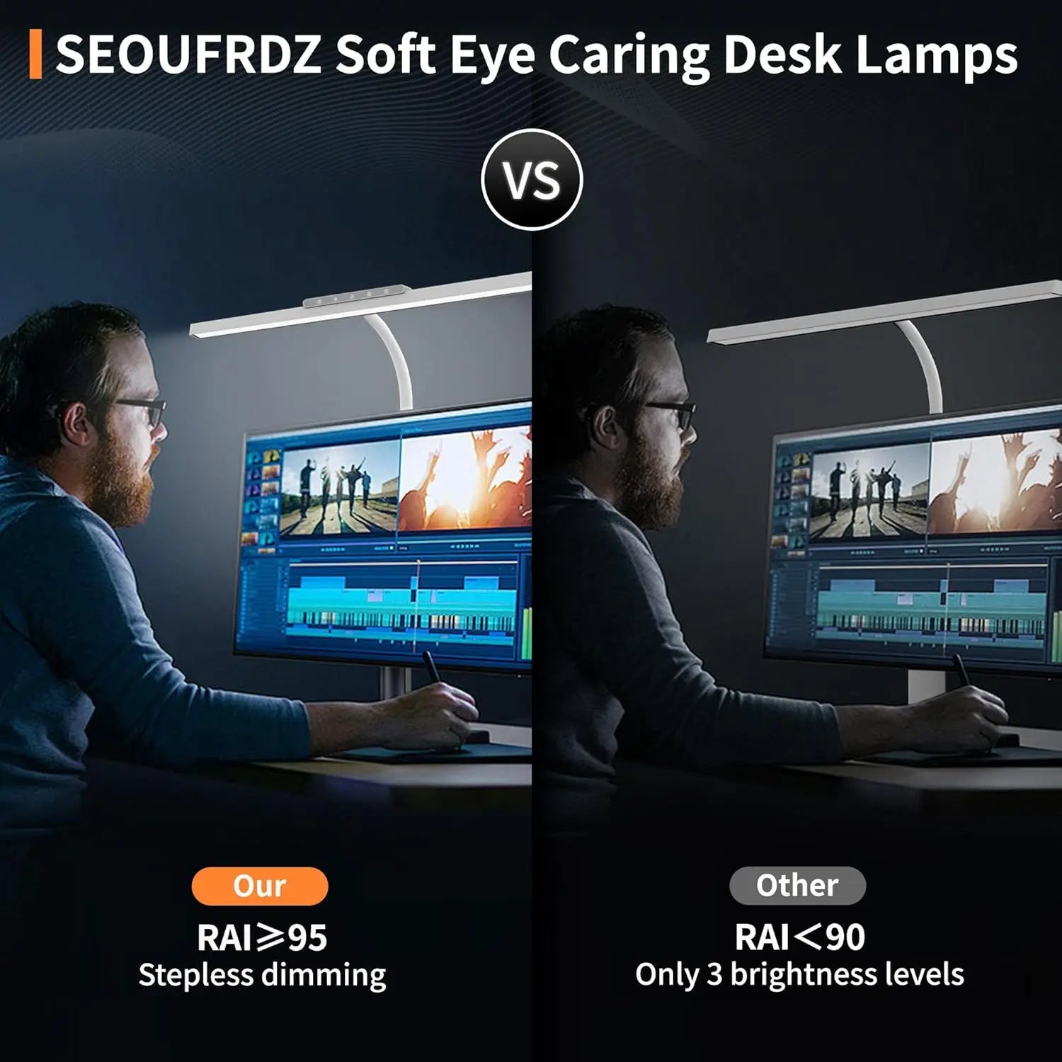 Desk Lamp, 3 Colors Stepless Dimming LED Desk Lamps for Home Office Adjustable Memory Desk