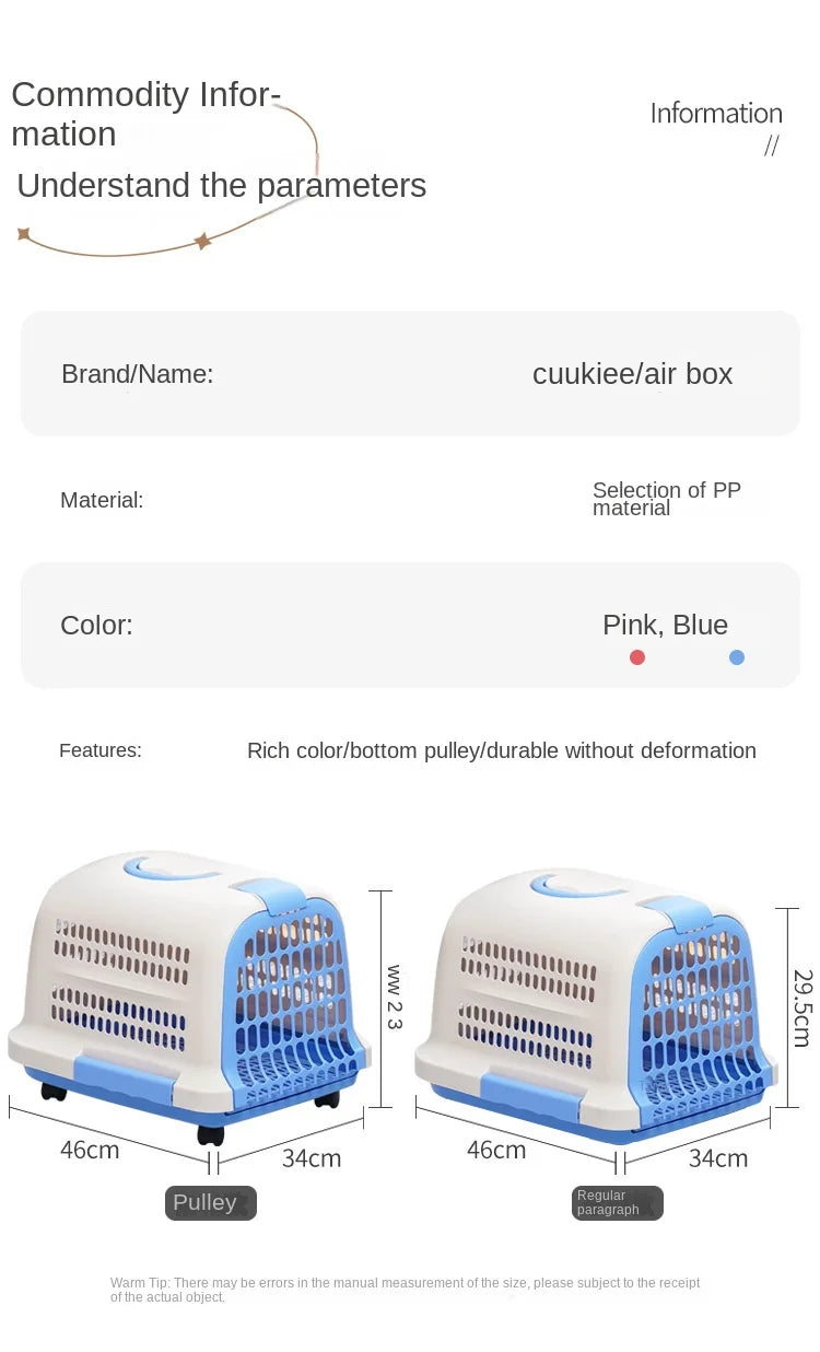 Portable Plastic Pet Carrier Durable