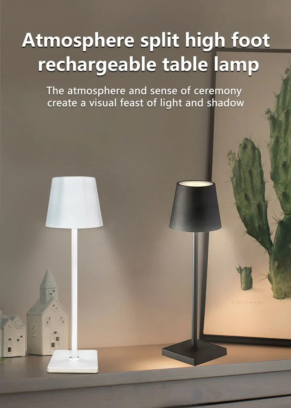 LED Desk Lamp Usb Rechargeable Table Lamp Wireless Touch 3 Color Desktop Night Light