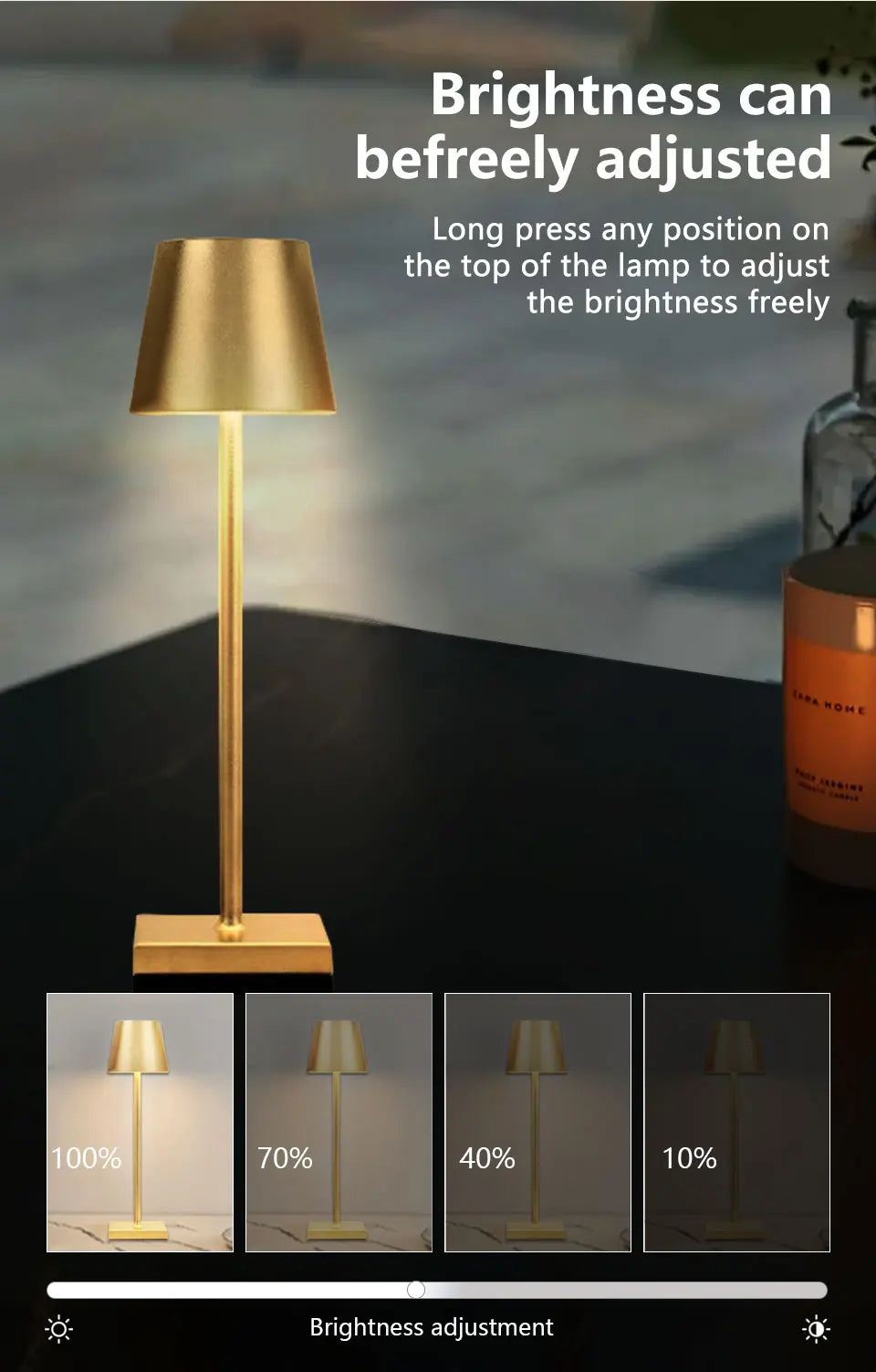 LED Desk Lamp Usb Rechargeable Table Lamp Wireless Touch 3 Color Desktop Night Light