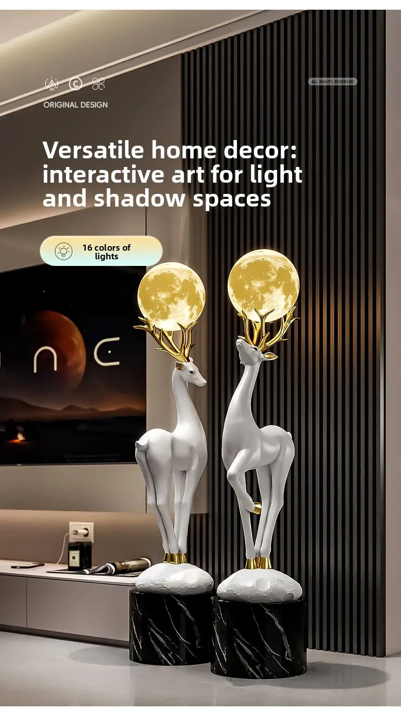 Home Decor Luminous Deer Statue Large Floor Decoration Nordic Style Living Room Animal Sculpture Art Ornament Housewarming Gift