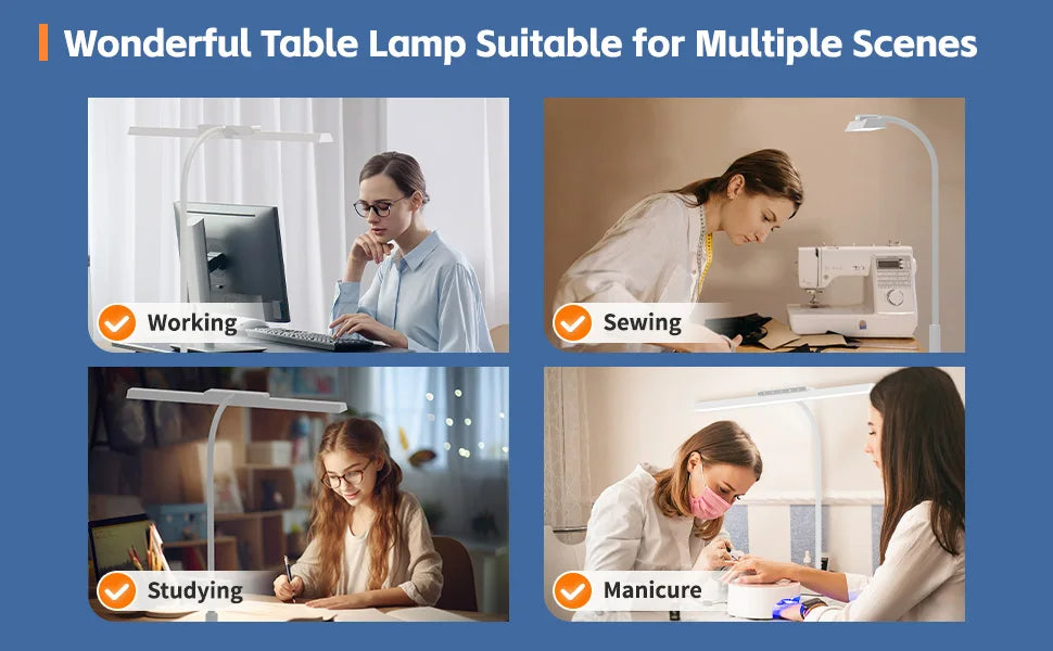 Desk Lamp, 3 Colors Stepless Dimming LED Desk Lamps for Home Office Adjustable Memory Desk