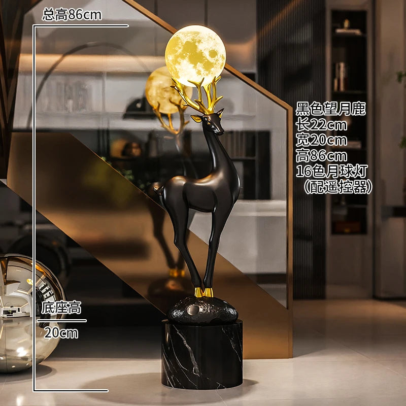 Home Decor Luminous Deer Statue Large Floor Decoration Nordic Style Living Room Animal Sculpture Art Ornament Housewarming Gift