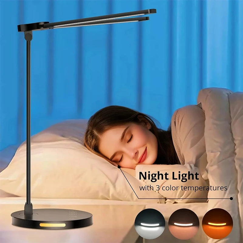 LED Desk Lamps Home Office Bright Double Swing Arm with USB Charging Port Eye-Caring Task Lamp for Work Study