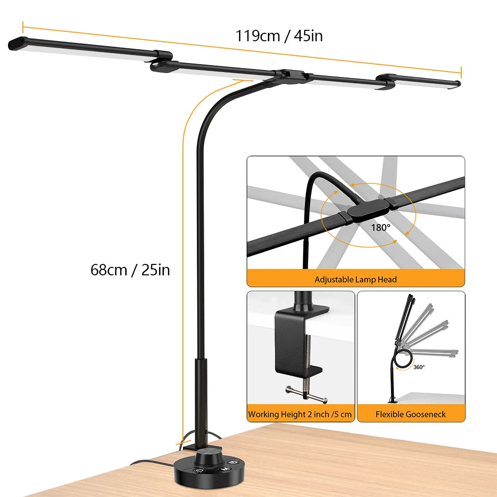 Led Desk Lamp with Clamp Architect Desk Lamp for Home Office 24W Ultra Bright Auto Dimming PC Light