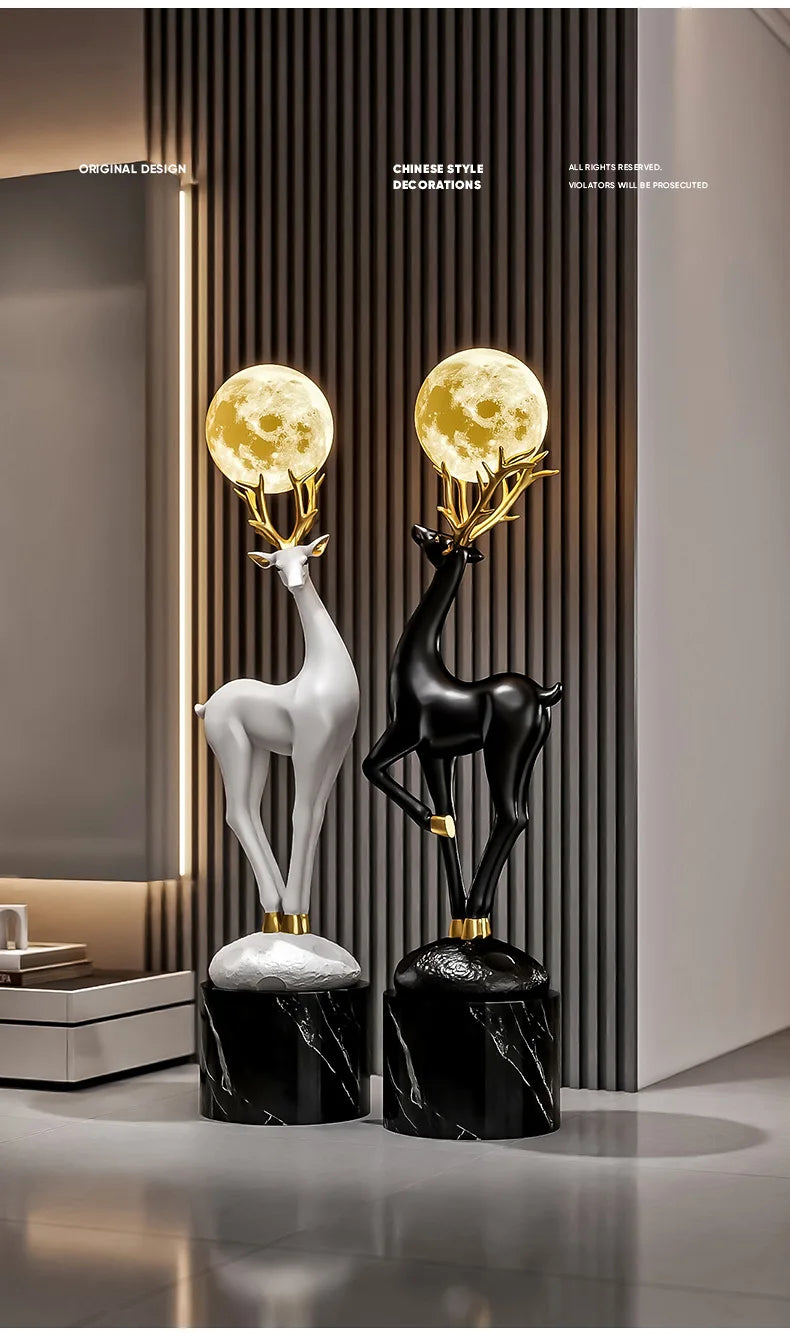 Home Decor Luminous Deer Statue Large Floor Decoration Nordic Style Living Room Animal Sculpture Art Ornament Housewarming Gift