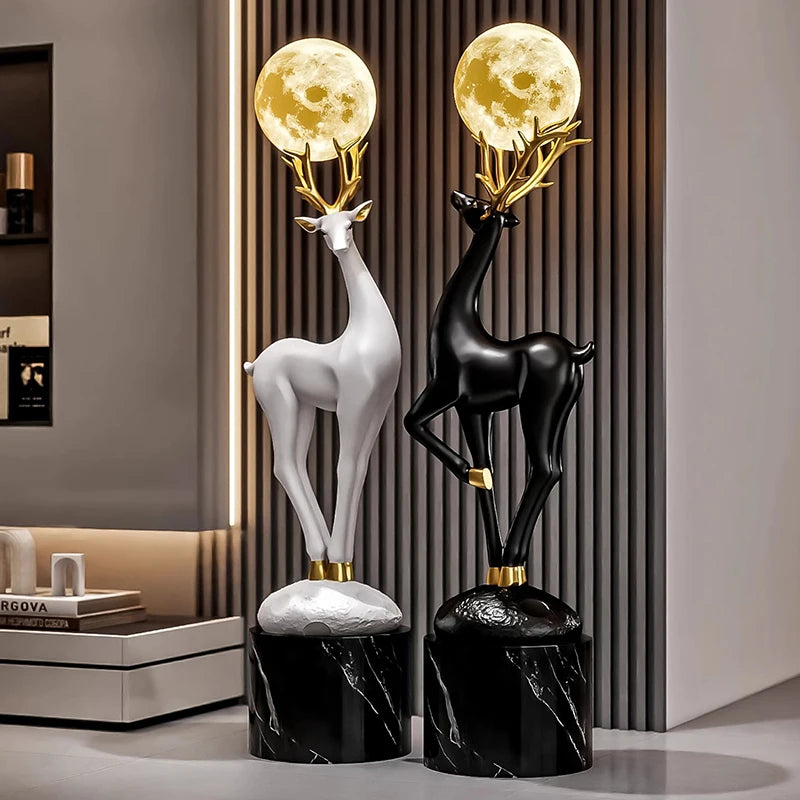 Home Decor Luminous Deer Statue Large Floor Decoration Nordic Style Living Room Animal Sculpture Art Ornament Housewarming Gift