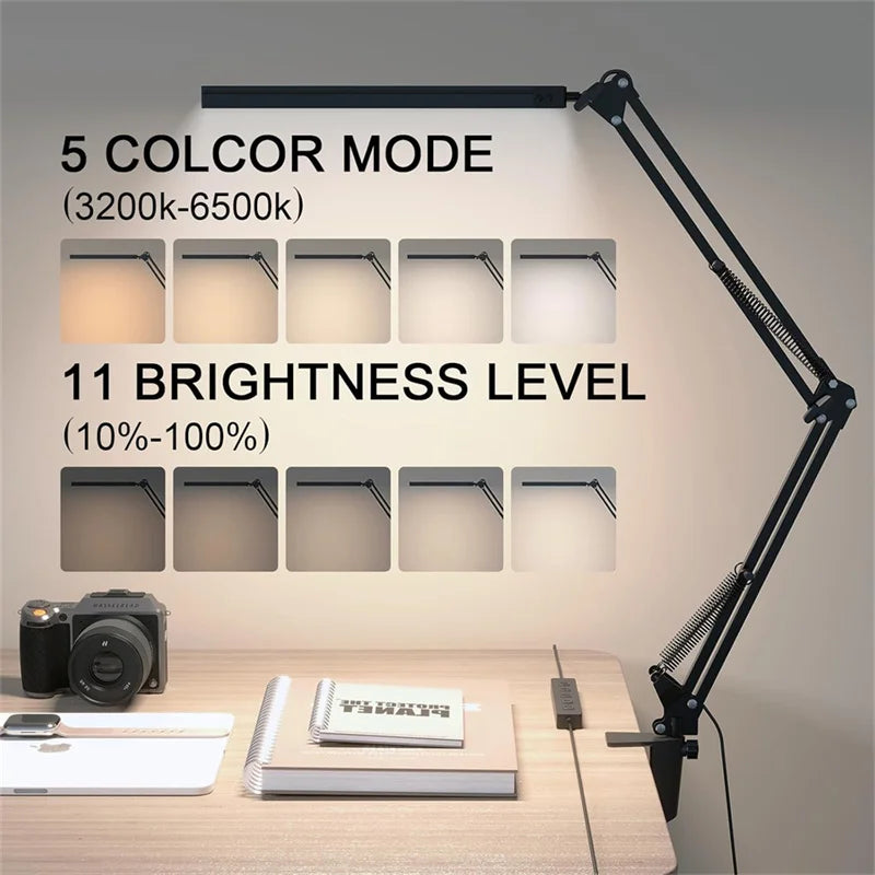 Led Desk Lamp Ultra Bright Dual Desk Light Eye Caring with Clamp Flexible Swing Arm 3 Colors 10 Brightnes For Office Lamp