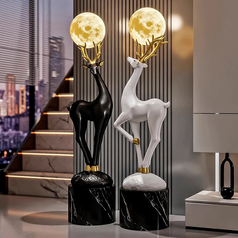 Home Decor Luminous Deer Statue Large Floor Decoration Nordic Style Living Room Animal Sculpture Art Ornament Housewarming Gift