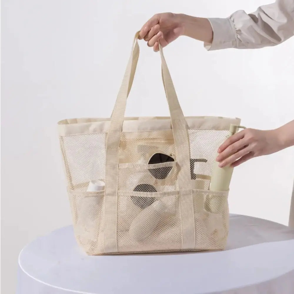 Toiletry Bag Nylon Mesh Beach Bag Hollow Out Foldable Toiletry Storage Bag Multifunctional Korean Swimming Bag Cosmetic Bag