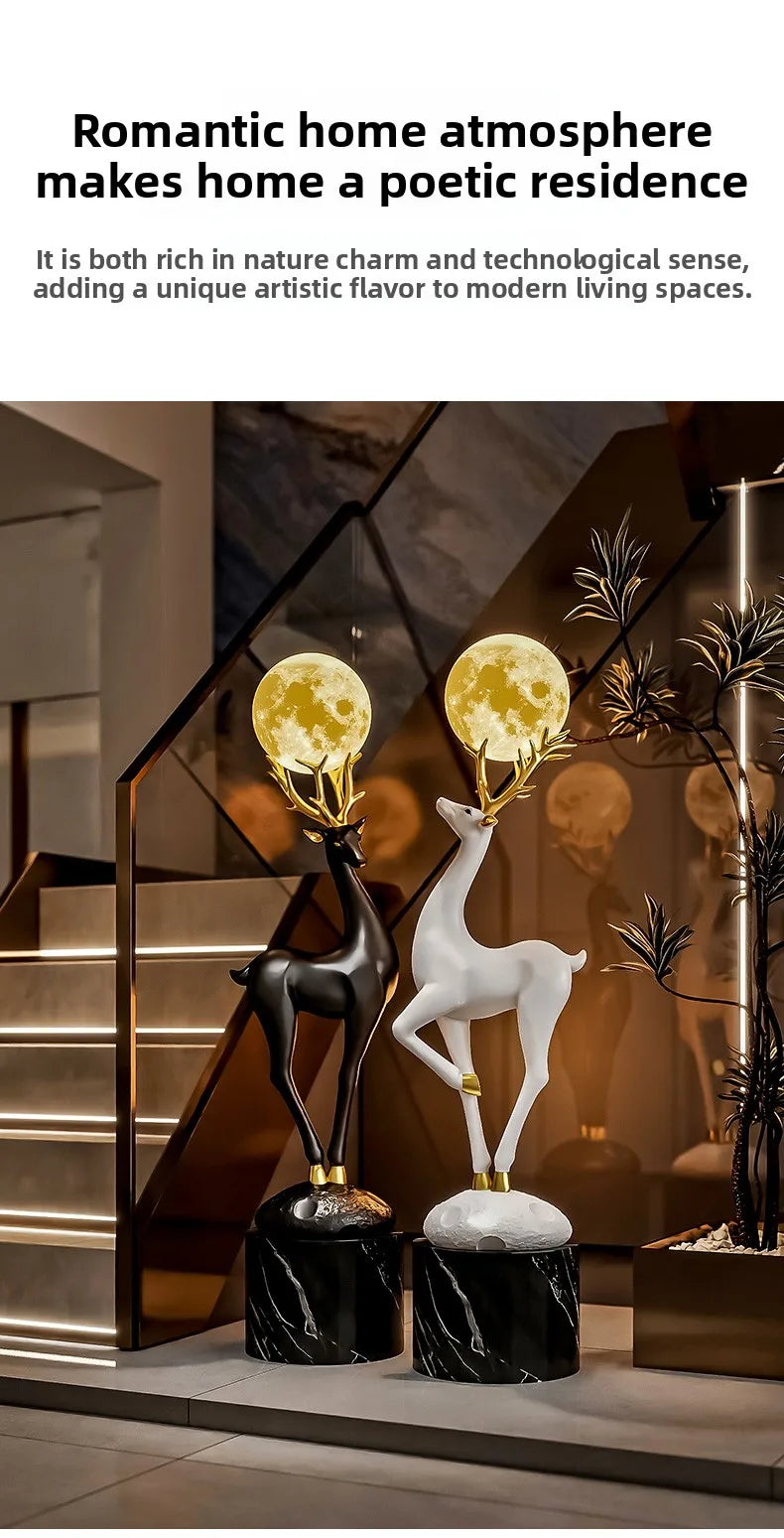 Home Decor Luminous Deer Statue Large Floor Decoration Nordic Style Living Room Animal Sculpture Art Ornament Housewarming Gift