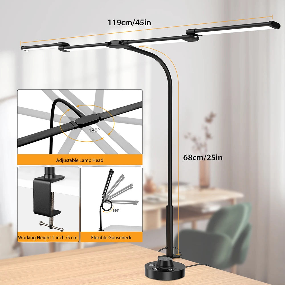 Led Desk Lamp with Clamp Architect Desk Lamp for Home Office 24W Ultra Bright Auto Dimming PC Light
