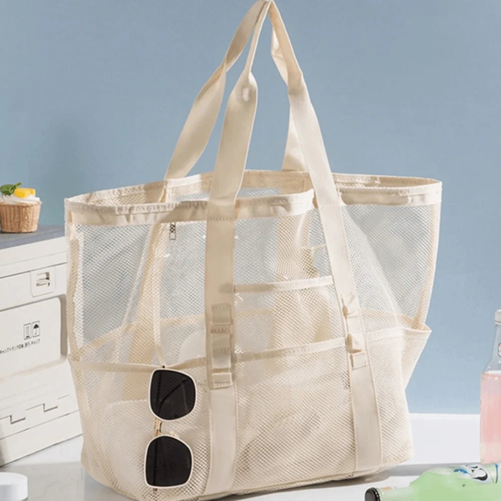 Toiletry Bag Nylon Mesh Beach Bag Hollow Out Foldable Toiletry Storage Bag Multifunctional Korean Swimming Bag Cosmetic Bag
