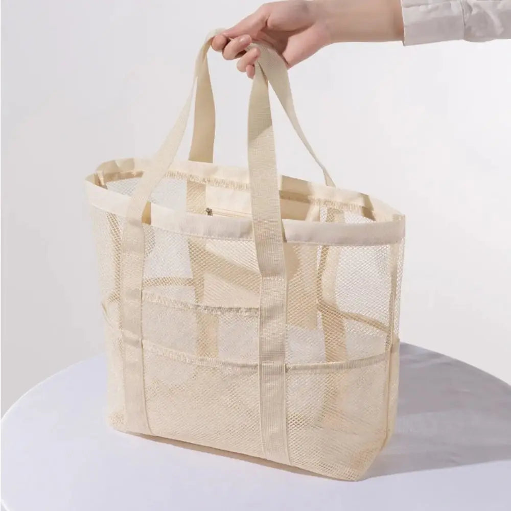 Toiletry Bag Nylon Mesh Beach Bag Hollow Out Foldable Toiletry Storage Bag Multifunctional Korean Swimming Bag Cosmetic Bag
