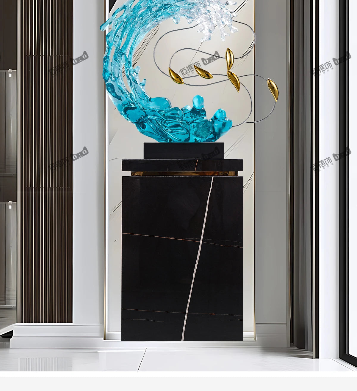Home Decor Abstract Art Sculpture Decoration Luxury Villa Living Room Entrance Office Desktop Blue Transparent Decorations Craft