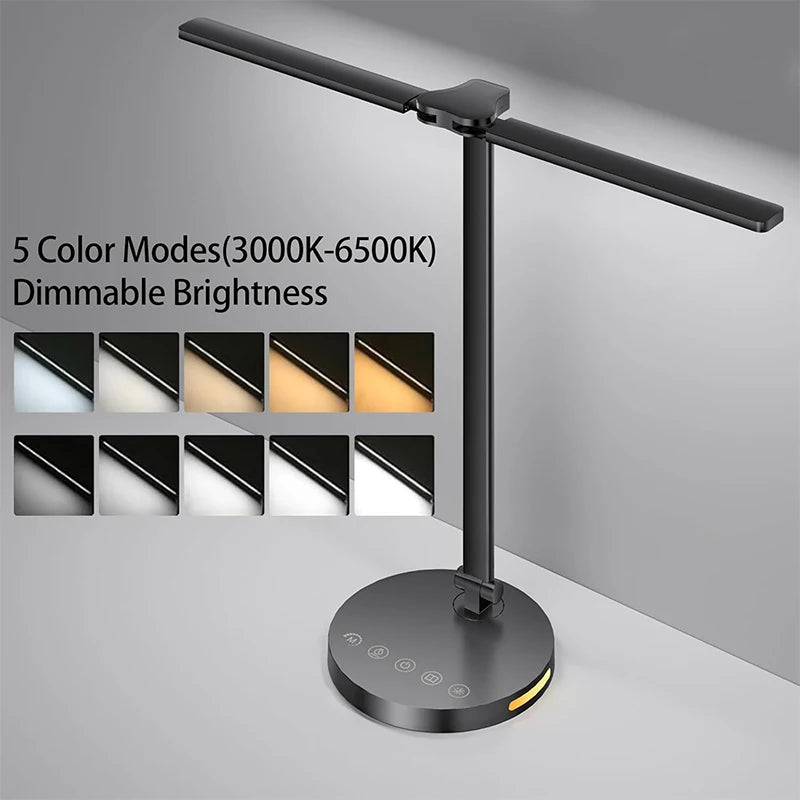LED Desk Lamps Home Office Bright Double Swing Arm with USB Charging Port Eye-Caring Task Lamp for Work Study