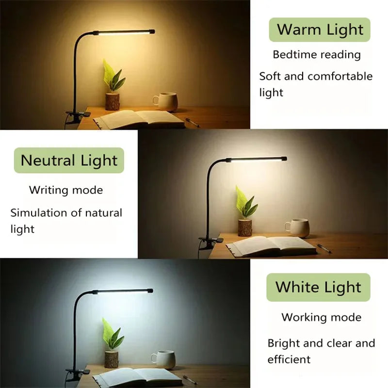 LED clip type desk lamp, student dormitory, bedroom, desktop, bedside reading lamp, eye protection small desk lamp, black