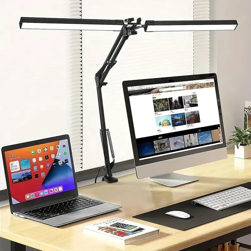 Led Desk Lamp Ultra Bright Dual Desk Light Eye Caring with Clamp Flexible Swing Arm 3 Colors 10 Brightnes For Office Lamp