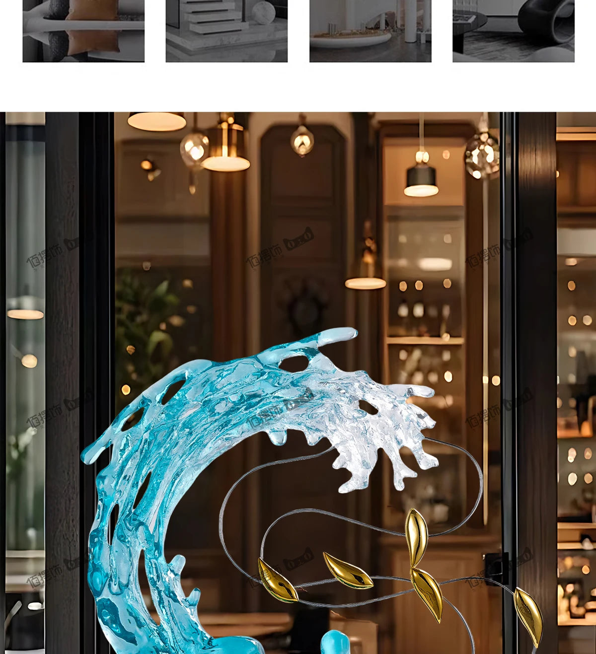 Home Decor Abstract Art Sculpture Decoration Luxury Villa Living Room Entrance Office Desktop Blue Transparent Decorations Craft