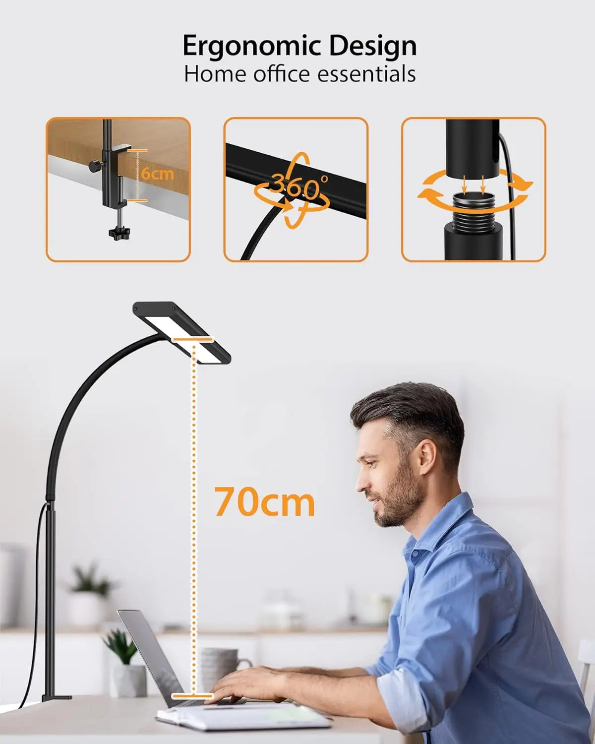 LED Desk Lamp Stepless Dimming Desk Lamps With Clamp Eye Caring Desk Light With Adjustable Gooseneck
