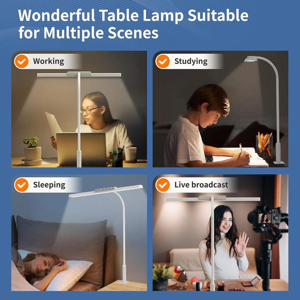Desk Lamp, 3 Colors Stepless Dimming LED Desk Lamps for Home Office Adjustable Memory Desk