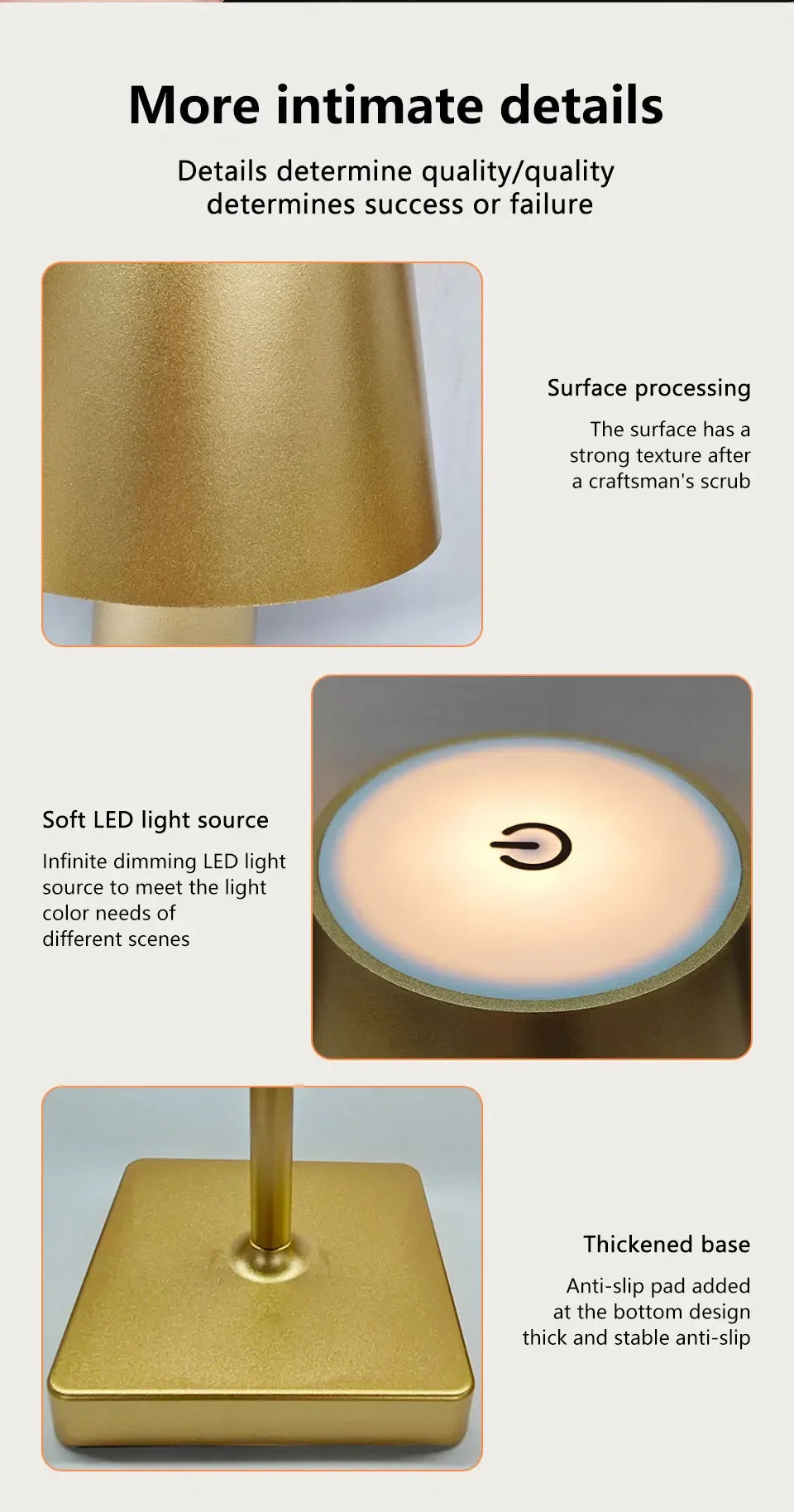 LED Desk Lamp Usb Rechargeable Table Lamp Wireless Touch 3 Color Desktop Night Light