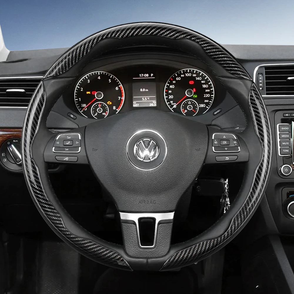 Suitable for Volkswagen Carbon Fiber Texture Steering Wheel Cover with Segmented