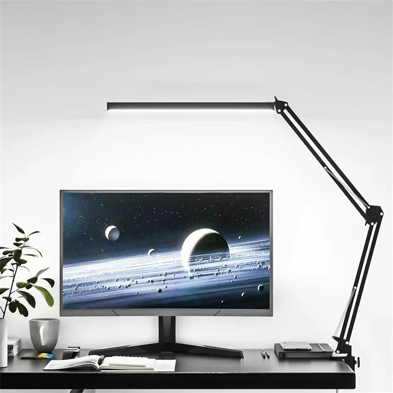 Led Desk Lamp Ultra Bright Dual Desk Light Eye Caring with Clamp Flexible Swing Arm 3 Colors 10 Brightnes For Office Lamp