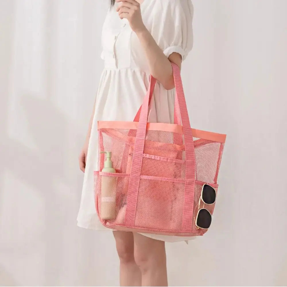 Toiletry Bag Nylon Mesh Beach Bag Hollow Out Foldable Toiletry Storage Bag Multifunctional Korean Swimming Bag Cosmetic Bag