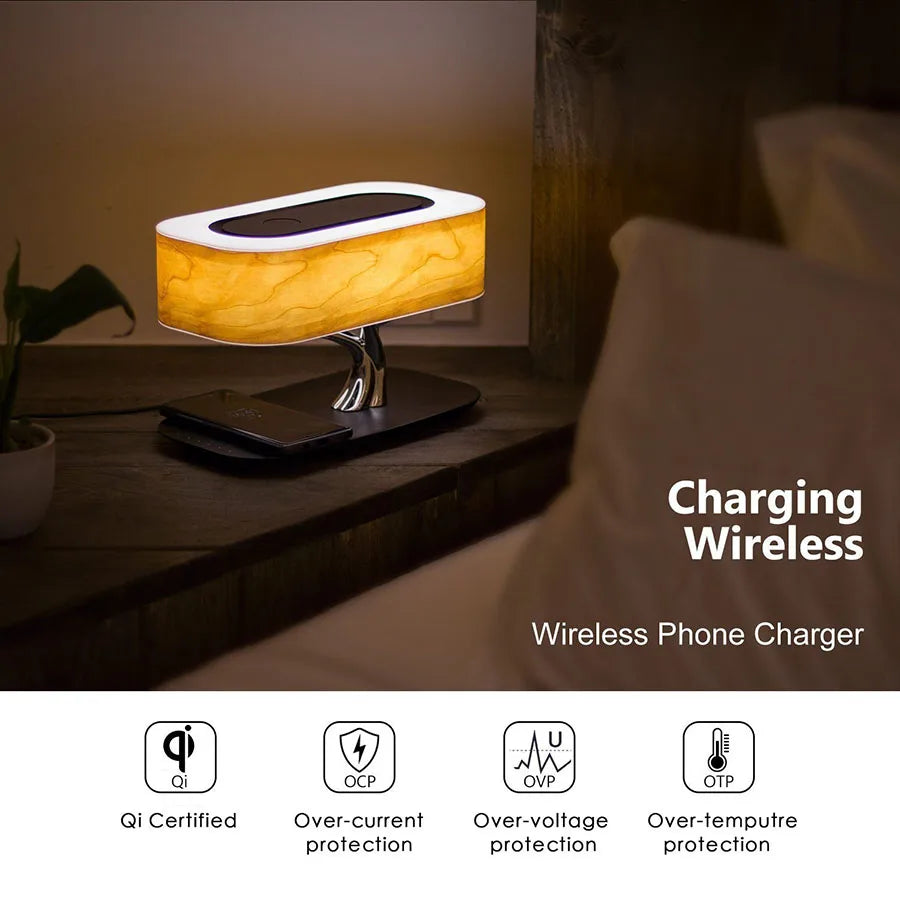 Smart Bedside LED Desk Lamp Built-in Bluetooth Speaker Wireless Phone Charger Smart LED Dimmable