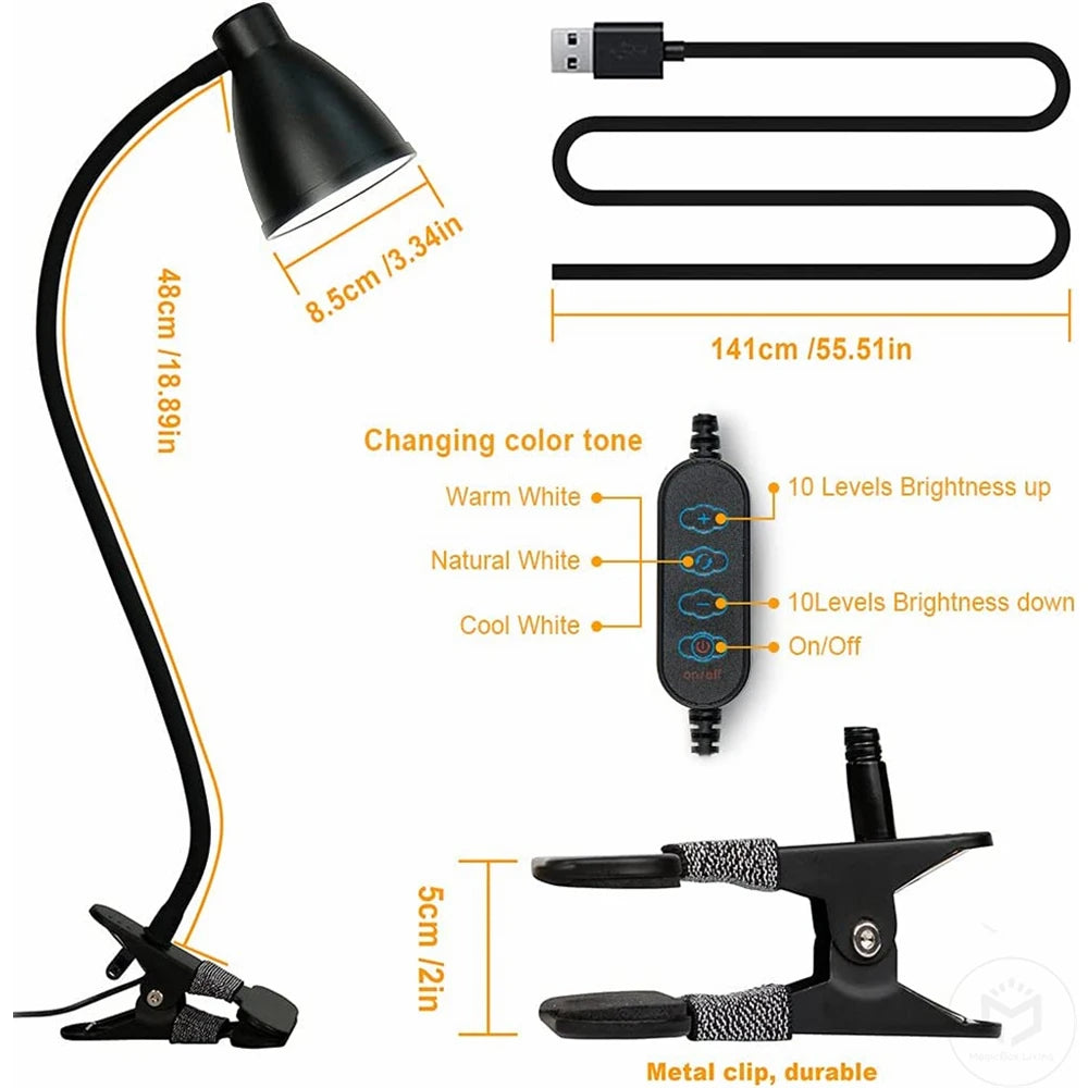 38 LED Desk Lamp 3 Color Modes 10 Brightness Dimmer Reading Light Auto Off Timer Desk Light