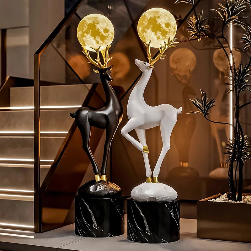 Home Decor Luminous Deer Statue Large Floor Decoration Nordic Style Living Room Animal Sculpture Art Ornament Housewarming Gift