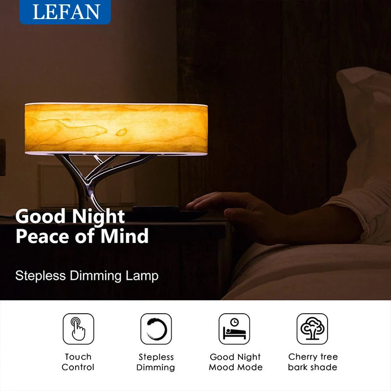 Smart Bedside LED Desk Lamp Built-in Bluetooth Speaker Wireless Phone Charger Smart LED Dimmable