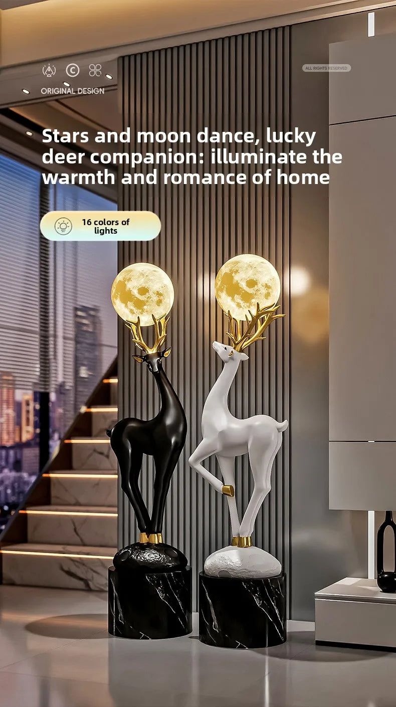 Home Decor Luminous Deer Statue Large Floor Decoration Nordic Style Living Room Animal Sculpture Art Ornament Housewarming Gift