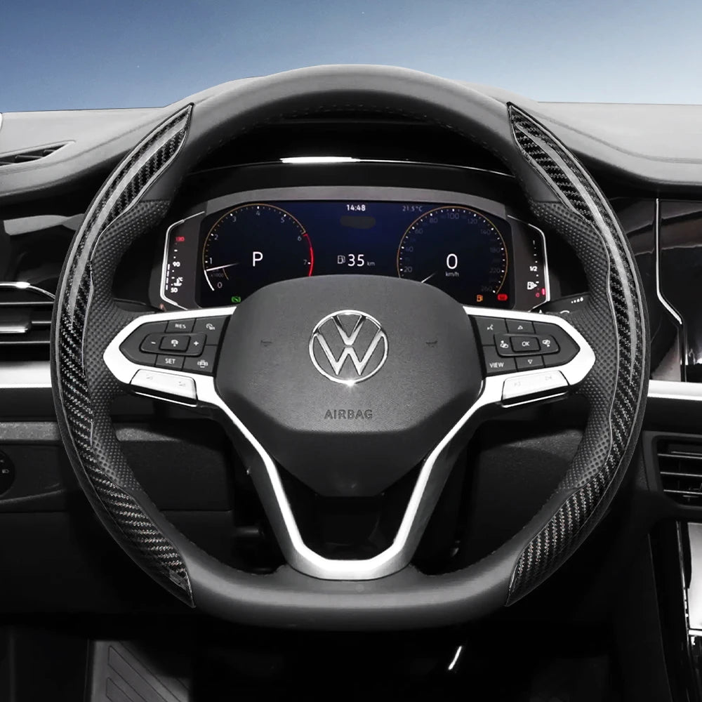 Suitable for Volkswagen Carbon Fiber Texture Steering Wheel Cover with Segmented
