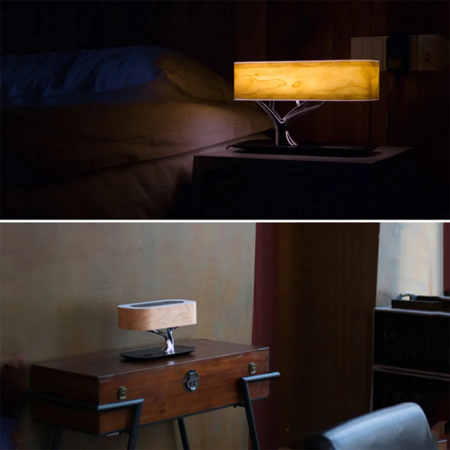 Smart Bedside LED Desk Lamp Built-in Bluetooth Speaker Wireless Phone Charger Smart LED Dimmable