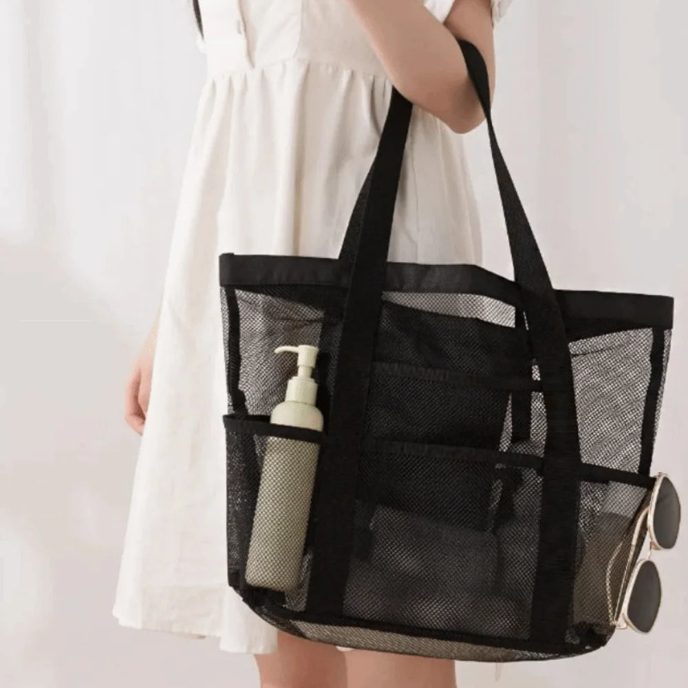 Toiletry Bag Nylon Mesh Beach Bag Hollow Out Foldable Toiletry Storage Bag Multifunctional Korean Swimming Bag Cosmetic Bag