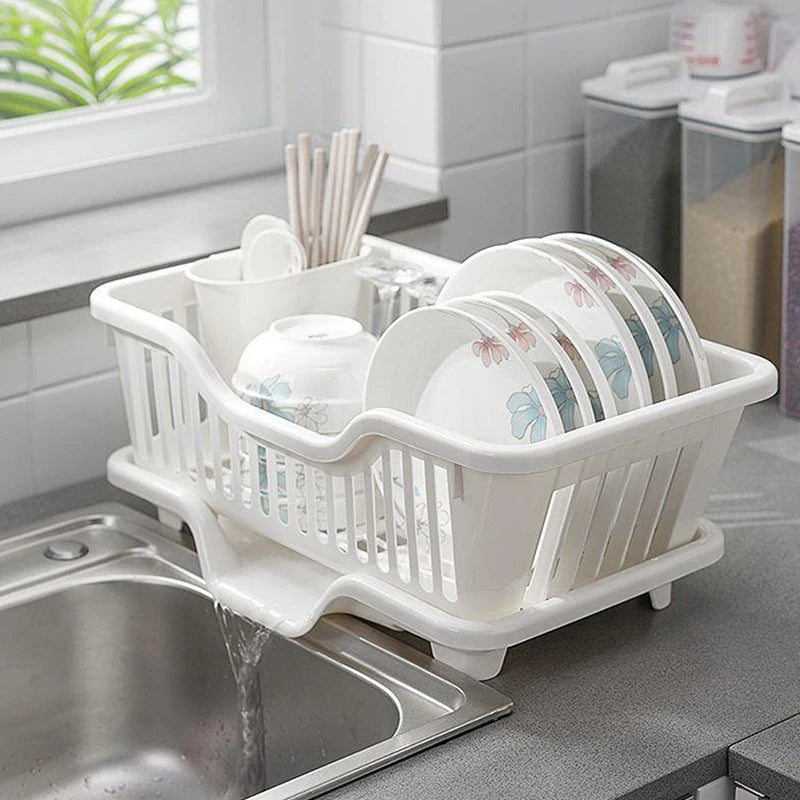 Kitchen Drainage Rack With Drainer Board Countertop Utensils Plates Chopsticks Bowls Spoons