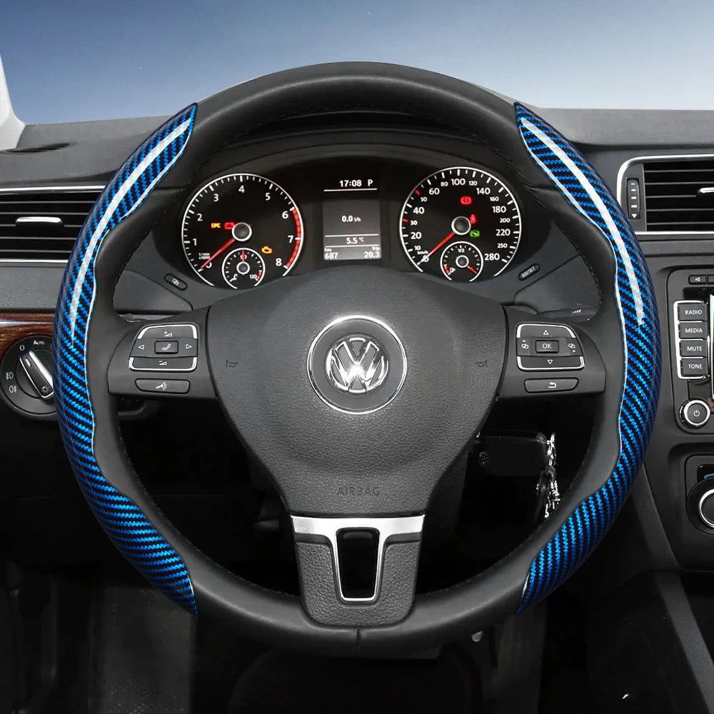 Suitable for Volkswagen Carbon Fiber Texture Steering Wheel Cover with Segmented