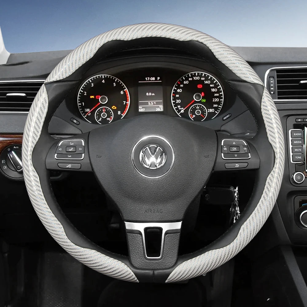 Suitable for Volkswagen Carbon Fiber Texture Steering Wheel Cover with Segmented