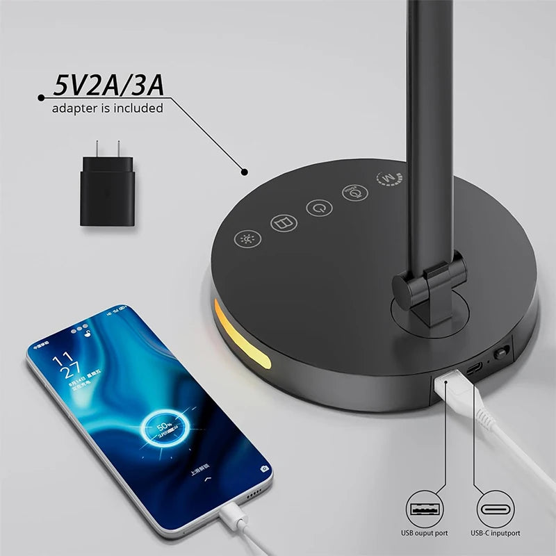 LED Desk Lamps Home Office Bright Double Swing Arm with USB Charging Port Eye-Caring Task Lamp for Work Study