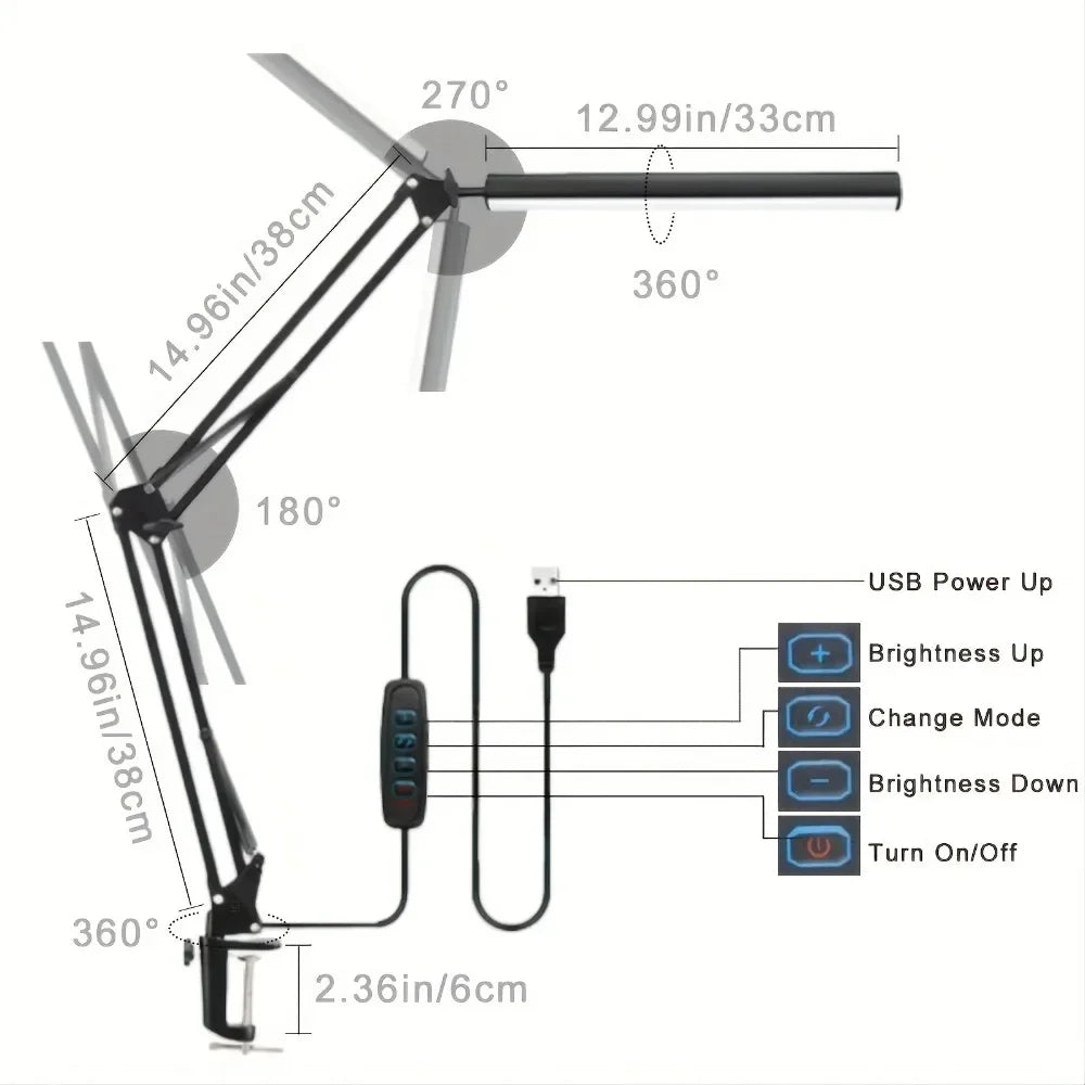 Led Desk Lamp Ultra Bright Dual Desk Light Eye Caring with Clamp Flexible Swing Arm 3 Colors 10 Brightnes For Office Lamp