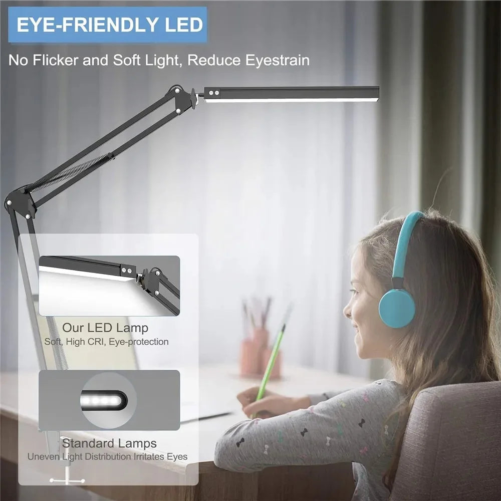 Led Desk Lamp Ultra Bright Dual Desk Light Eye Caring with Clamp Flexible Swing Arm 3 Colors 10 Brightnes For Office Lamp