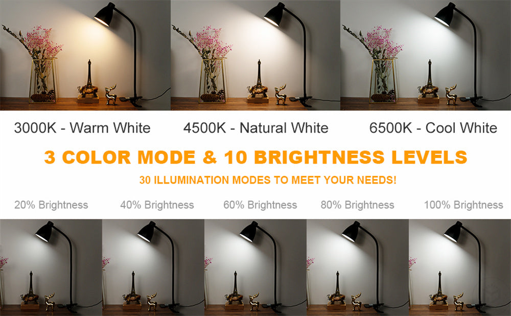 38 LED Desk Lamp 3 Color Modes 10 Brightness Dimmer Reading Light Auto Off Timer Desk Light