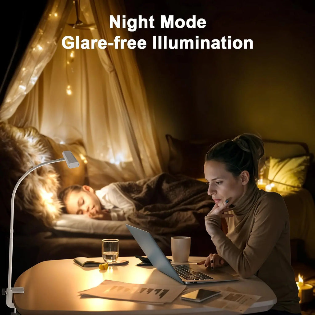 LED Desk Lamp Stepless Dimming Desk Lamps With Clamp Eye Caring Desk Light With Adjustable Gooseneck