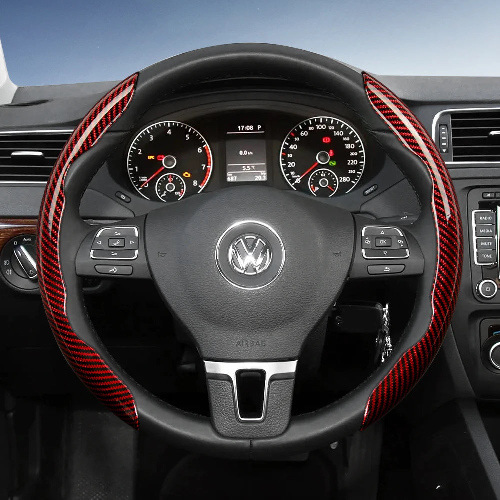 Suitable for Volkswagen Carbon Fiber Texture Steering Wheel Cover with Segmented