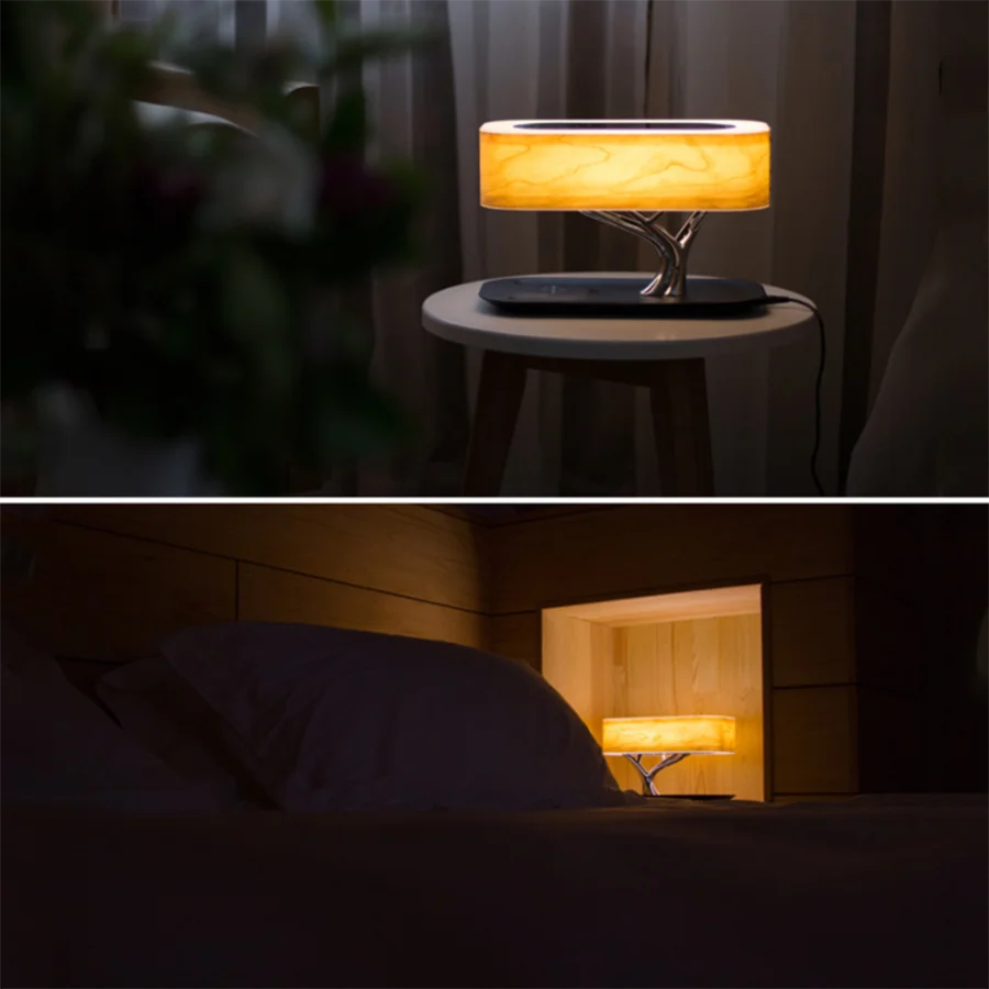 Smart Bedside LED Desk Lamp Built-in Bluetooth Speaker Wireless Phone Charger Smart LED Dimmable